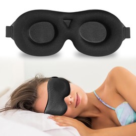 DTS 3D Sleep Mask for Back Side Sleeper Women Men Eye Mask for Sleeping Complete Light Blocking Night Blindfold Zero Pressure Spacious for Eye Lash Breathable Soft Flight Nap Travel (Black)