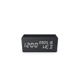 Evoom Bois Noir Wood Alarm Clock, Wood, Black, One Size