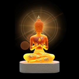 YUEFUDU 7-inch Buddha Statue Collection with LED lamp Base - Elegant Transparent Sculpture Decoration, Creating Unique Home Decor (Yellow)