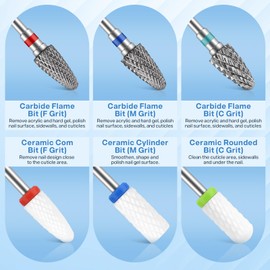 MAQUITA 13 Nagelfräser Aufsätze, 3 Stück Wolframkarbid Nagelfräser Bits + 3 Stück Keramik Nagelfräser Bits Professioneller Fräser Bits Entfernen Gel Acryl Nagelhaut