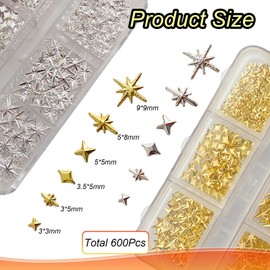 800Pcs Nail Charms Star, Nail Charms Bulk Set for Acrylic Nails, Bling Gold Charms for Nails & 3D Cute Silver Nail Charms Nail Gems