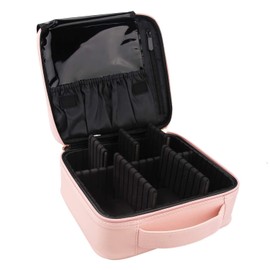 Makeup Bag Cosmetic Case Portable Travel Vanity Beauty Box Make Up Artist Train Case Hairdressing Tools Organiser with Adjustable Compartments Detachable Waterproof Oxford Fabric, Pink