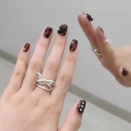 Domiya Nail Tip, 3D Nails, 24 Pieces, Very Short Popular, Nail Stickers, Cute, False Nails, Short, Round Tip, Fashion Nail (D04)