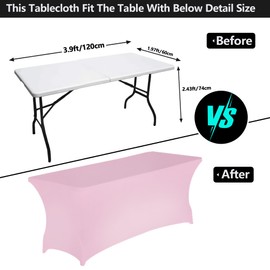 Ocves 4ft Tablecloth Stretchable Rectangular Spandex Tablecloth, Washable Stretch Table Cover Fitted for 4FT Folding Tables, Beauty Event, Wedding, Kitchen, Exhibitions Decoration (Pink 4FT)
