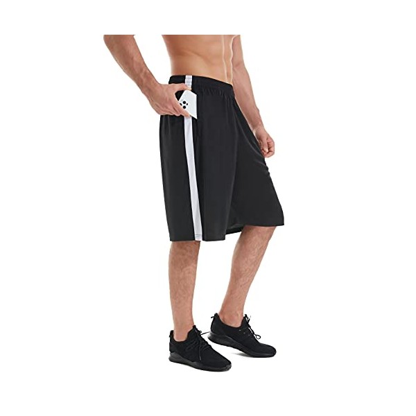 IUKIO Men's Basketball Shorts with Pockets Athletic Running Shorts Workout Training Gym Shorts Black L