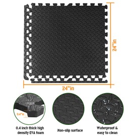 Gold Water Trading GWT Puzzle Exercise Mat, EVA Foam Interlocking Floor Tiles for Home Gym, Workout Equipment, Treadmill, Protective Flooring, Fit Tile 48 SQ FT (12 Pcs)