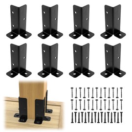 Muzata 8Pack Adjustable Post Base Brackets Deck Post Anchor Fit 1.5x1.5,2x2,2x4,4x4 Post Heavy Duty Wood Fence Pergola Post Base Support Black Half Column for Deck Railing Mailbox WT32