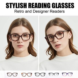 JiSoo Oversized Reading Glasses for Women 2.25, Stylish Designer Readers Large Frame with Spring Hinge, 2.25 Leopard Brown
