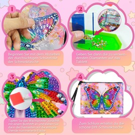 YECHISY Diamond Painting Children: Craft Set Girls 6 7 8 9 10 Years, 2 Pieces 5D DIY Crafts Small Cosmetic Bag for Children Adults, Gift Girls Birthday Gifts for 6-12 Years