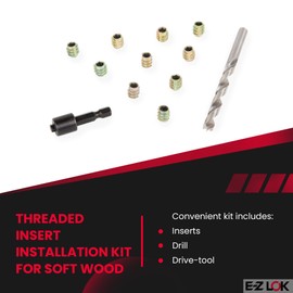 E-Z LOK Thread Repair Installation Kit - Includes E-Z Hex Threaded Inserts for Soft Wood, Zinc Alloy, Flush, 10-32 x 10mm Length, Drill, and Drive Tool, (EZ-801032-10)