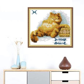 Cross Stitch Embroidery Kits Preprinted, OWN4B Fat Cat Pictures 11CT 12.6 x 10.2 Inch DIY Embroidery Kit Set (Cat 7)