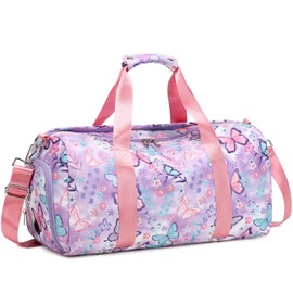 Duffle Bag Teens Sports Gym Bag with Shoe and Wet Clothes Compartments for Dance Swimming Sleepover Overnight Weekender Travel, 09-Butterfly Purple