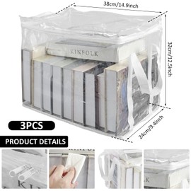 3Pcs Clear Clothes Storage Bag Organizer, Transparent Clothes Storage Bags with Zipper and Reinforced Handle, 38 x 24 x 32cm PVC Storage Bag for Home Dorm Sheets Clothes
