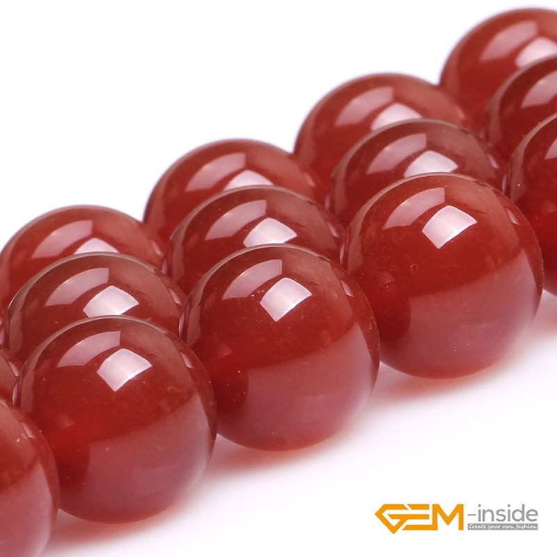 (14mm / Red) - Gem-Inside Round Smooth Sureface Red Agate