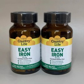 Country Life Lot of 2 Country Life Easy Iron 25 mg, 90 Vegan Capsules per bottle (180 total)