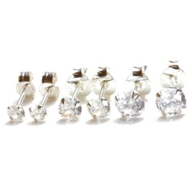 Arranview Jewellery Set of 3 sterling silver CZ solitaire stud earrings 3mm, 4mm, 5mm