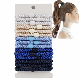 KOVOLITU High Elastic Ponytail Holders 15 PCS Hair Ties No Damage for Thick Hair Braided Hair Ties for Women Girls-Cloud&Sea