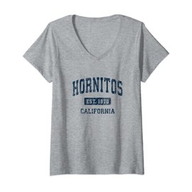 Womens Hornitos California CA Vintage Athletic Sports Design V-Neck T-Shirt
