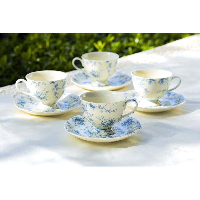 Grace Teaware Blue Rose Toile Fine Porcelain Tea Cup and
