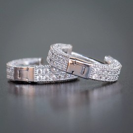 Tsv Jewelers Sterling Silver Small Iced CZ Hoop Huggie Men Women Hip Hop Hoop Earrings