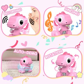 YUAN PLAN Remote Control Robot Dinosaur Toys, Dinosaur Toys for Kids, Robot Toy with LED Light Eyes, Auto-Demo, Recording, Repeat, 360 Degree Rotation, Singing for Girls&Boys Age 3 Years and Up, Pink