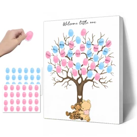 Guawubiang Winnie Gender Reveal Fingerprint Tree, Winnie Gender Reveal Decor Guestbook, Gender Reveal Party Ideas, Baby Shower Decoration for Expectant Mothers