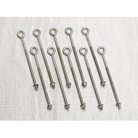 x10 M6 X 300MM Zinc Plated Folded Straining Eyebolts Nut & Washer - Wire Support Fencing Straining