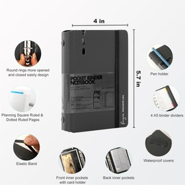 CAGIE A7 Small Binder Notebook with Removable Pages Hardcover Spiral Refillable Mini Binder Notebooks for Note Taking Pocket Notebook with Planning Square Ruled & Dotted Ruled Pages 4x5.7 Inch, Grey