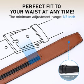 VONMELLI Mens Belt, Leather Ratchet Belt for Men Dress Belt with Adjustable Buckle, Trim to Fit, Blue 38" to 45" Waist Adjustable