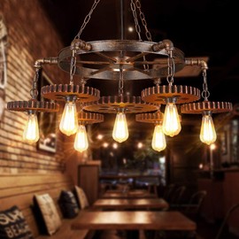 TFCFL Industrial Chandelier, 7-Light Vintage Steampunk Style Rustic Pendant Lamp Gear Metal Ceiling Hanging Lighting Fixture for Restaurant Bar Coffee Room