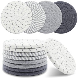 8 Pcs Drink Coasters with Holder,Minimalist Cotton Woven Coaster Set,4 Colors Absorbent Coaster Protection Protection for Various Cups, Ideal for Coffee Tables and Home Decor Tabletop,4.3 Inches