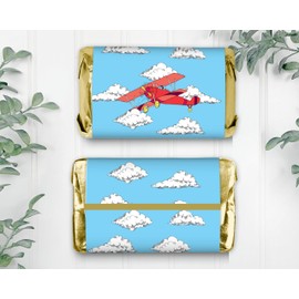 36 Airplane Mini chocolate candy bar labels, stickers tags for birthday parties and baby shower favors, decorations.