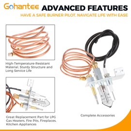 gohantee Safety Burner Pilot Kit, M9x1 Thermocouple 9.5” Spark Ignition Gas Water Heater Propane Igniter Kit DIY Safety Replacement Parts for Natural Gas Heater, Fire Pit, Fireplace