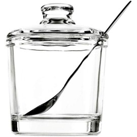 123Arts Glass Sugar Bowl Spice Jar with Lid and Stainless Steel Spoon Spoon