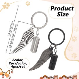 NBEADS 4Pcs Pet Urns Pendant Keychain Set, 2 Colors Stainless Steel Ashes Holder Alloy Memorial Cremation Keepsake with Wing Design for Pets Dogs Cats Urns hair