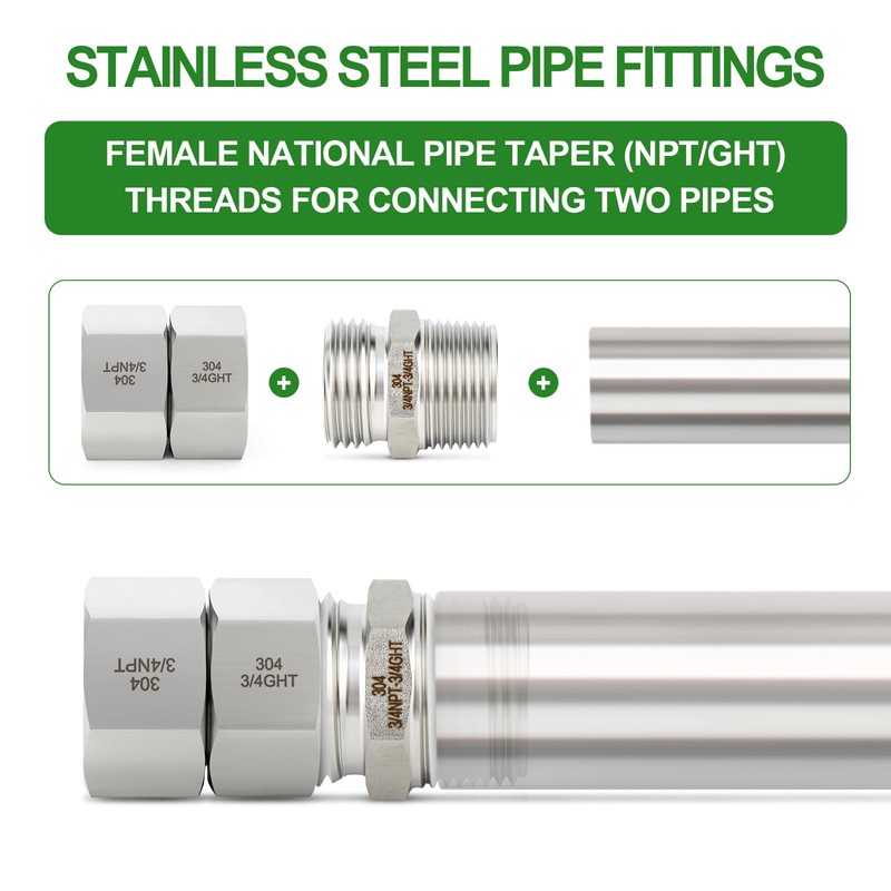 TAISHER 1PCS 304 Stainless Steel Garden Hose Adapter, 3/4" GHT