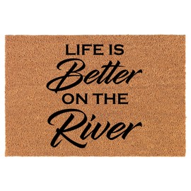 Coir Doormat Front Door Mat New Home Closing Housewarming Gift Life is Better On The River (30" x 18" Standard)