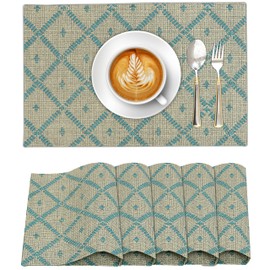 Ruvanti Placemats 100% Cotton 13x19 Inch, Dining Table Placemats Set of 6, Modern Place Mats for Dining Table Decor, Kitchen & Table Linens, Coffee Mat for Christmas Dinners - Linear
