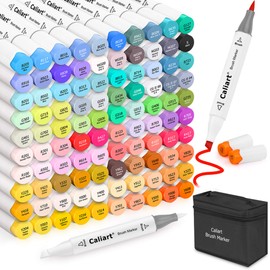 Caliart Caliart 101 Colors Brush & Chisel Alcohol Markers for Adult Coloring Book, Dual Tip Artist Sketch Art Markers, Aesthetic Cute Preppy Stuff School Supplies, Pens for Lettering Drawing Cards Planner