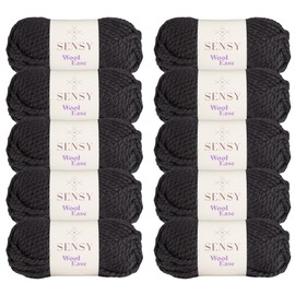 10 Skeins of Sensy Wool Ease Yarn, 3.5 oz, 66 Yards, Gauge 6 Super Bulky (Black)