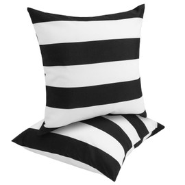 FUNHOME Waterproof Outdoor Throw Pillow Covers Set of 2,Home Decor for Garden Patio Furniture,Couch,Sofa 18 x18 Inch Decorative Pillows Cover Only,NO Insert(Black White)