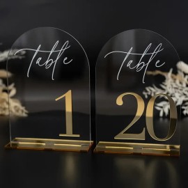 Elegant Gold Arch Wedding Table Numbers 1-20 5.5 X 7\" Clear Acrylic Sign Holder for Reception Anniversary & Party Eventscolor: Gold, size: Medium