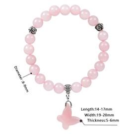 TUMBEELLUWA Rose Quartz Crystal Butterfly Bracelet for Women Spiritual Healing Stone 8mm Beads Energy Charm Stretch Wrist Jewelry