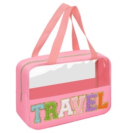 UIXIZQ Parche de chenilla, bolsa de maquillaje de nailon, bolsa de aseo de viaje para mujer, rosado (Pink Travel)