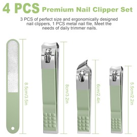 DUCOO Nail Clipper Set, 4 PCS Ultra Sharp Nail Clippers for Men, Women, Adults Toenail Fingernail Clippers, Stainless Steel Nail Cutter & File, Green