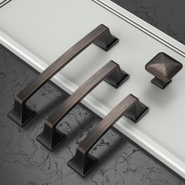 Amerdeco 10 Pack Kitchen Cabinet Handles Oil Rubbed Bronze Cabinet Pulls 5 Inch(128mm) Hole Center Cabinet Hardware for Bathroom Drawer Pulls Dresser Pulls AM0002