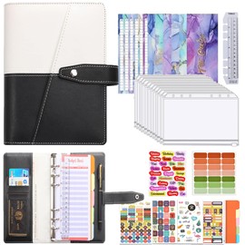 Budget Planner, PU Leather A6 Ring Binder, Budget Planner, Budget Binder with 12 Plastic Binder Envelopes, 12 Budget Sheets, 5 Labels, 1 Sheet of Category Stickers and 1 Calendar Card, 1 Ruler