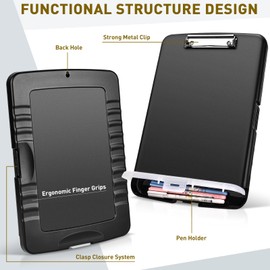 A4 Clipboard with Storage, High Capacity Nursing Clip Board with Pen Holder, Heavy Duty Plastic Writing Clip Boards Waterproof for Home School Office