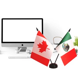 Canada Mexico Friendship Flag, Mexican Desk Flag,Canada Mexican Desk Flag,Twin Table Flag，Mexican Office Table Flag on Stand Base, Decorations for Offices, Families, Conference rooms