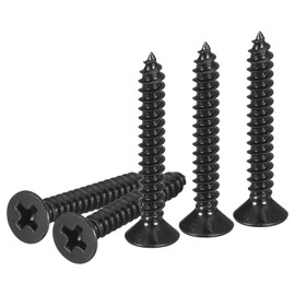 DTGN 100Pcs #6x1 Flat Head Wood Screws, 304 Stainless Steel Phillips Self Tapping Screws - Good for Woodworking, Furniture - Black